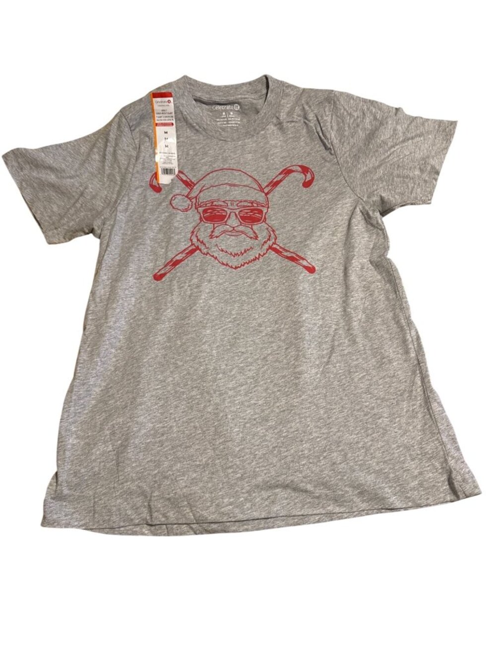 Celebrate It Adult Santa Graphic T-Shirt Gray M Cotton/Polyester